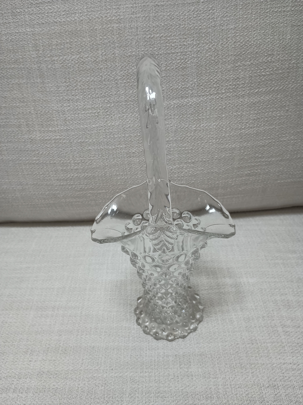 Duncan & Miller Clear Glass Hobnail Basket with Handle Vintage